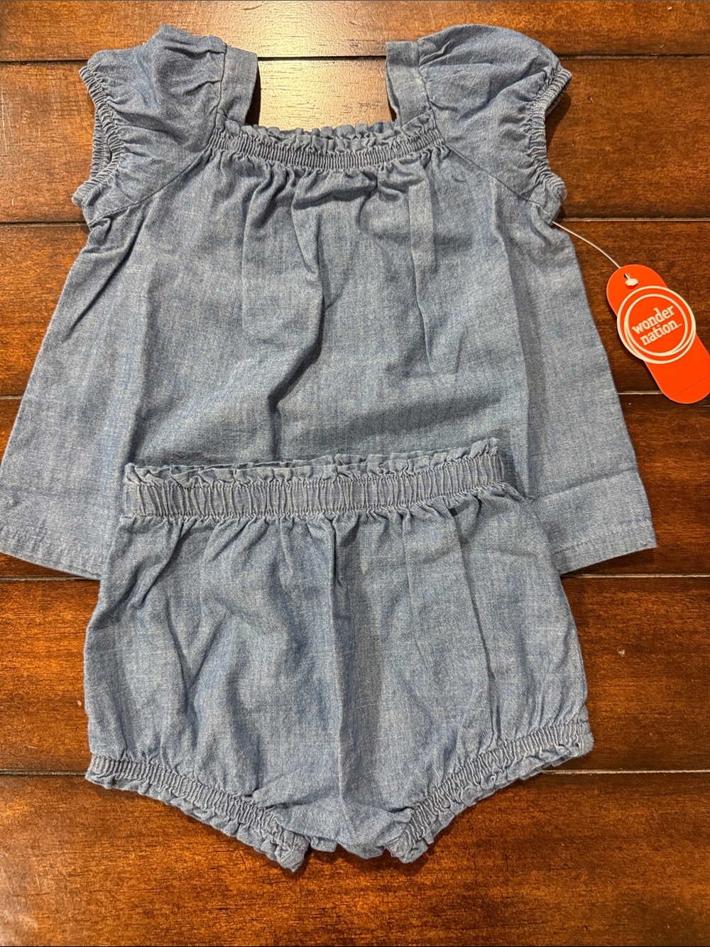 wonder nation cotton denim Two-Piece Shorts Set - Blue